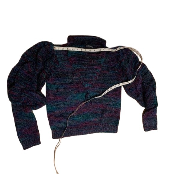 Vintage 80’s Gitano Multi Color Knit Sweater Puff Sleeves Tassle Neck Size S/M - Picture 9 of 10